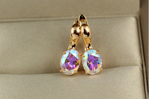 Сережки Xuping Jewelry хамелеони з овальними каменями 1,6 см золотисті