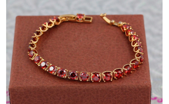 Браслет Xuping Jewelry з червоними каменями у квадратній оправі 17 см 6 мм золотистий