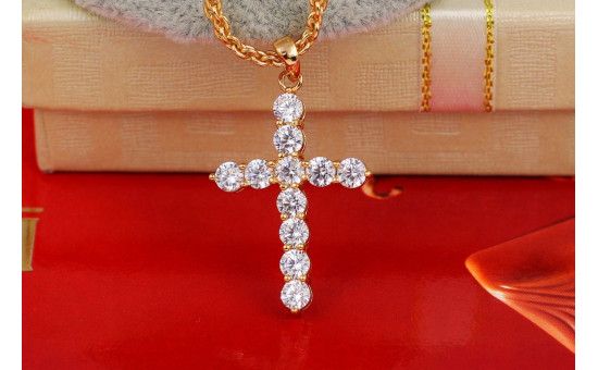 Хрестик Xuping Jewelry з великих фіанітів 3 см золотистий