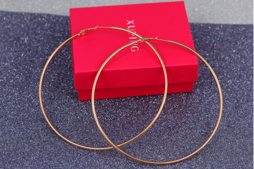 Сережки кільця Хuping Jewelry гладкі 9,5 см золотисті