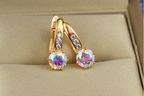 Сережки Xuping Jewelry світлі хамелеони з круглими каменями у шестигранній оправі 1,7 см золотисті