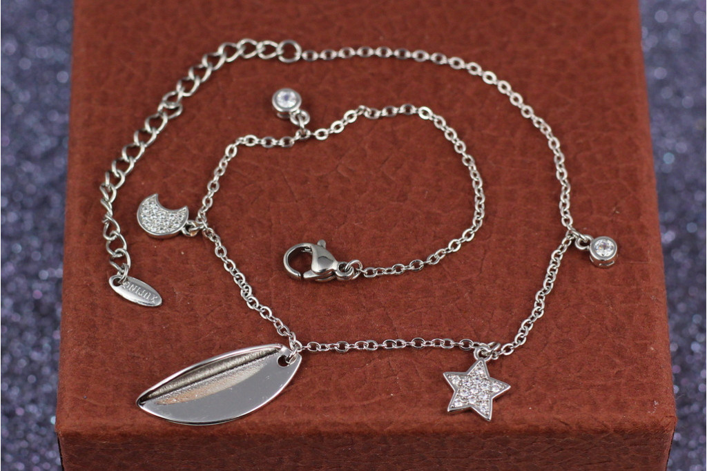 Браслет Xuping Jewelry на ногу місяць з зірками на якірному ланцюгу 23 см 2 мм сріблястий