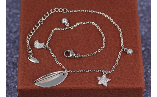 Браслет Xuping Jewelry на ногу місяць з зірками на якірному ланцюгу 23 см 2 мм сріблястий
