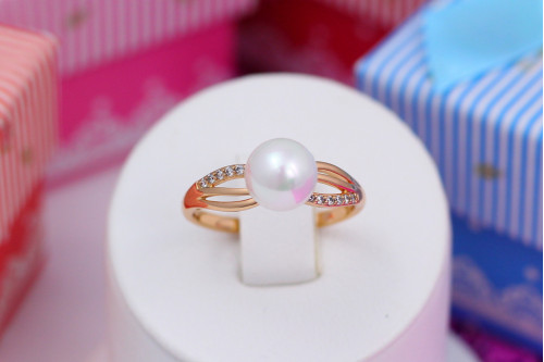 Кольцо Xuping Jewelry с жемчугом 7 мм  р 17 золотистое