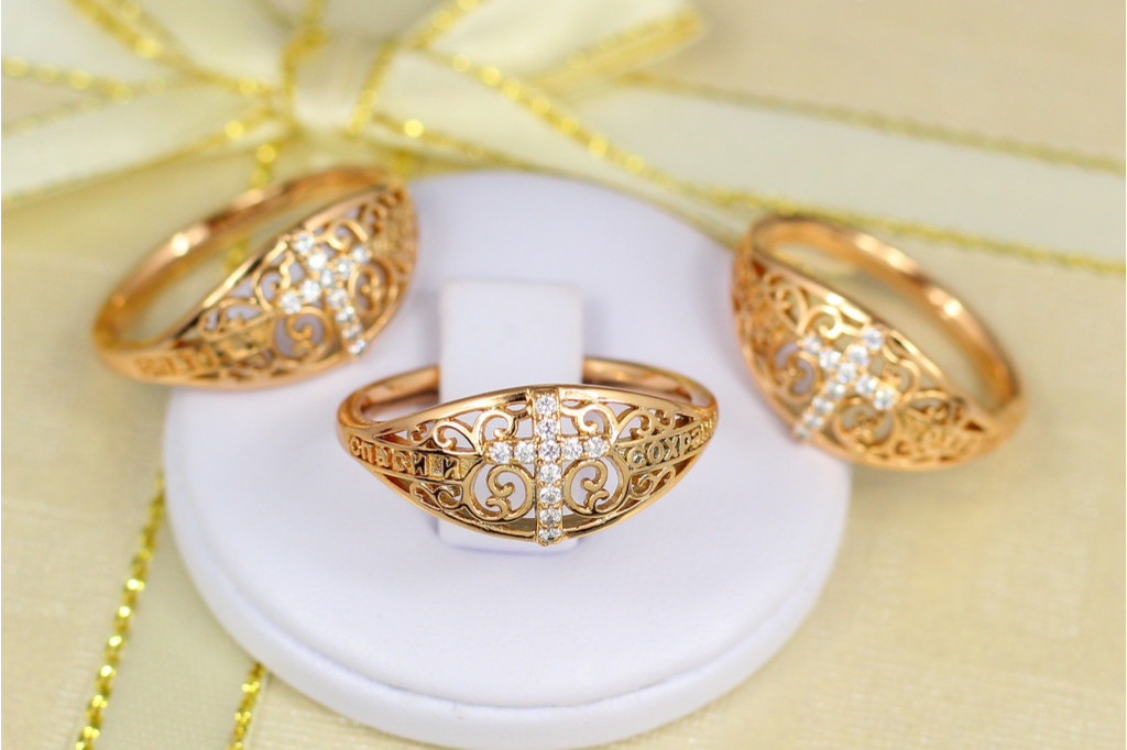 Кольцо Xuping Jewelry спаси и сохрани с крестиком р 16  золотистое