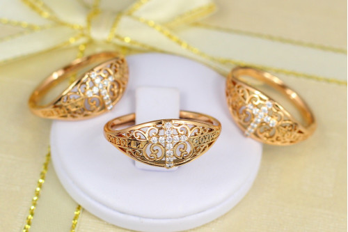Кольцо Xuping Jewelry спаси и сохрани с крестиком р 16  золотистое